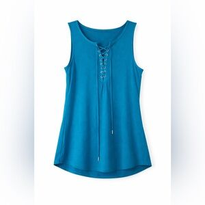 White House Black Market Teal Lace-Up Sleeveless Top